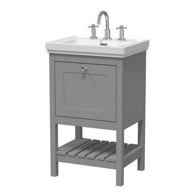 Balterley Coppenhall Bathroom Floor Standing 1 Drawer Vanity & 3 Tap Hole BasinCool Grey531mm from B&Q