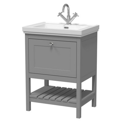 Balterley Coppenhall Bathroom Floor Standing 1 Drawer Vanity & 1 Tap Hole BasinCool Grey630mm from B&Q