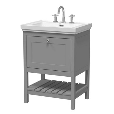 Balterley Coppenhall Bathroom Floor Standing 1 Drawer Vanity & 3 Tap Hole BasinCool Grey630mm from B&Q