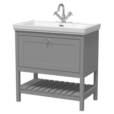 Balterley Coppenhall Bathroom Floor Standing 1 Drawer Vanity & 1 Tap Hole BasinCool Grey830mm from B&Q