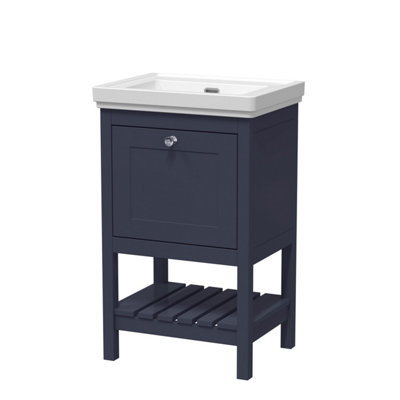 Balterley Coppenhall Bathroom Floor Standing 1 Drawer Vanity & 0 Tap Hole Fireclay BasinIndigo Blue500mm from B&Q