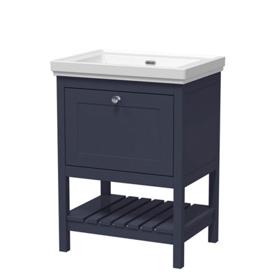 Balterley Coppenhall Bathroom Floor Standing 1 Drawer Vanity & 0 Tap Hole Fireclay BasinIndigo Blue600mm from B&Q