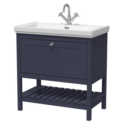 Balterley Coppenhall Bathroom Floor Standing 1 Drawer Vanity & 1 Tap Hole Fireclay BasinIndigo Blue800mm from B&Q