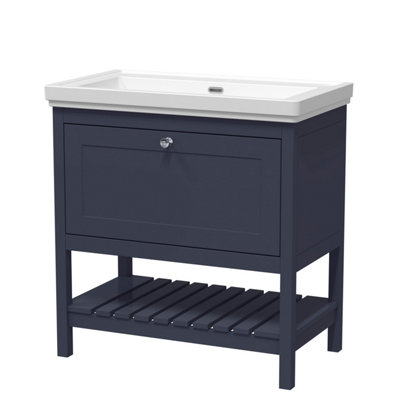 Balterley Coppenhall Bathroom Floor Standing 1 Drawer Vanity & 0 Tap Hole Fireclay BasinIndigo Blue800mm from B&Q
