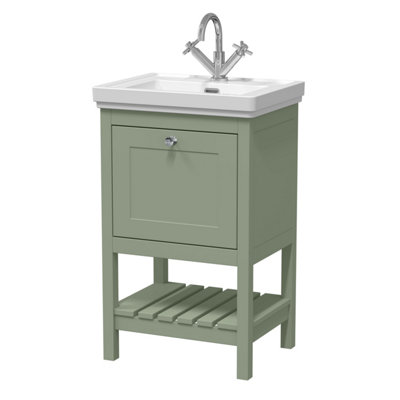 Balterley Coppenhall Bathroom Floor Standing 1 Drawer Vanity & 1 Tap Hole Fireclay BasinFern Green500mm from B&Q