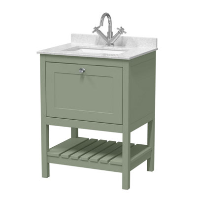 Balterley Coppenhall Traditional Bathroom 1 Soft Close Drawer Floor Standing Vanity Unit Marble Top BasinFern Green/white620mm from B&Q