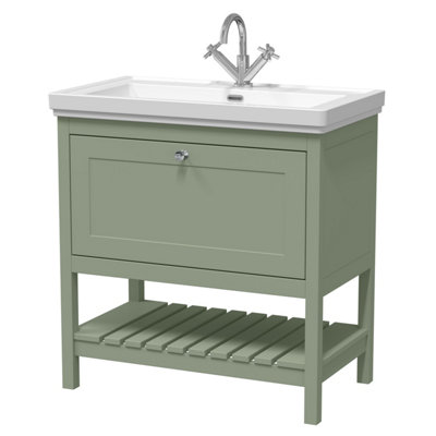 Balterley Coppenhall Traditional Bathroom 1 Soft Close Drawer Floor Standing Vanity Unit BasinFern Green830mm from B&Q