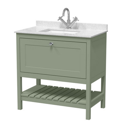 Balterley Coppenhall Traditional Bathroom 1 Soft Close Drawer Floor Standing Vanity Unit Marble Top BasinFern Green/white820mm from B&Q
