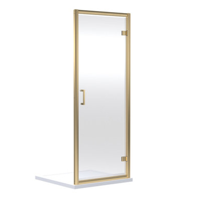 B&Q -  Rene Hinged Shower DoorDurable Aluminium Semi-Frameless Glass Shower ScreenFixed Enclosure In Brushed Brass1900 X 900mm