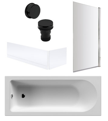 Balterley Round Single Ended 1700X700 Bath SetFront & End Panels & Chrome Screen & Black Waste from B&Q