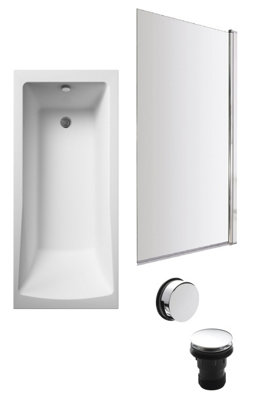 Balterley Square Single Ended Bath, Square Screen And Chrome Waste - 1700 X 700Mm