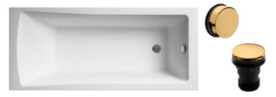 Balterley Unisex White Square Single Ended 1700X700 With Brushed Brass Waste In - Image 3
