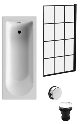 B&Q -  Round Single Ended 1700X700 Bath SetLeg Set & Black Square Framed Screen & Chrome Waste
