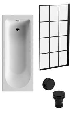 B&Q -  Round Single Ended 1700X700 Bath SetLeg Set & Black Square Framed Screen & Black Waste ( Bath PanelsSold Separately)