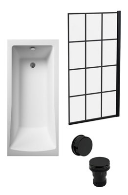 B&Q -  Square Single Ended 1700X700 With Leg Set & Black Square Framed Screen & Black Waste