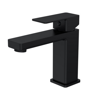 B&Q -  Milldale Square Mono Basin Mixer Bathroom Sink Tap With Push Button WasteDual Lever ControlMatt Black Finish
