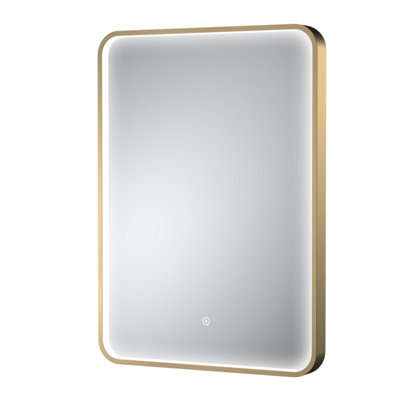 B&Q -  Pictor Led Touch Sensor Inset Framed Mirror With DemisterBrushed Brass700 X 500 mm