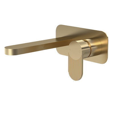 Nuie Wall Mounted 2 Tap Hole Basin Mixer - Brushed Brass - Image 6