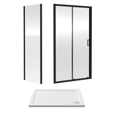 B&Q -  Sliding Shower Door Suite: 6mm Safety Glass Sliding DoorSide Panel & Resin Shower Tray1000 X 700mmMatt Black