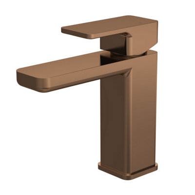 Balterley Contemporary Square Mono Basin Mixer Tap With Push Button Waste - Brushed Bronze