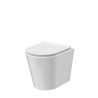 B&Q -  Baswich Contemporary Round Rimless Back To Wall Toilet Pan With Soft Close Sandwich Seat