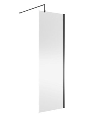 Nuie Wetroom ScreenDurable Toughened Fixed Glass Bathroom Shower Screen With Support Bar In Brushed Pewter700 X 1850mm from B&Q