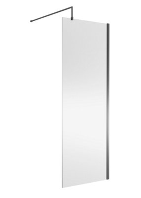 Nuie Wetroom ScreenDurable Toughened Fixed Glass Bathroom Shower Screen With Support Bar In Brushed Pewter760 X 1850mm from B&Q