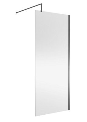 Nuie Wetroom ScreenDurable Toughened Fixed Glass Bathroom Shower Screen With Support Bar In Brushed Pewter900 X 1850mm from B&Q
