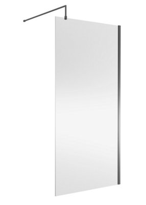 Nuie Wetroom ScreenDurable Toughened Fixed Glass Bathroom Shower Screen With Support Bar In Brushed Pewter1000 X 1850mm from B&Q