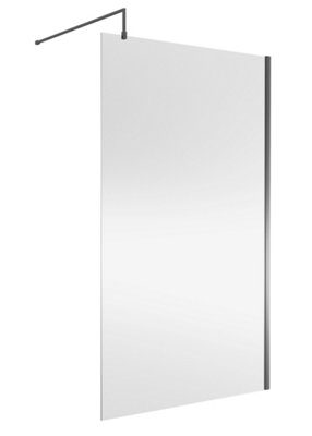 Nuie Wetroom ScreenDurable Toughened Fixed Glass Bathroom Shower Screen With Support Bar In Brushed Pewter1200 X 1850mm from B&Q