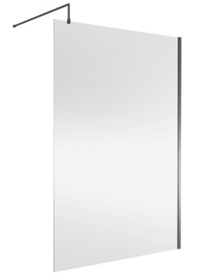 Nuie Wetroom ScreenDurable Toughened Fixed Glass Bathroom Shower Screen With Support Bar In Brushed Pewter1400 X 1850mm from B&Q