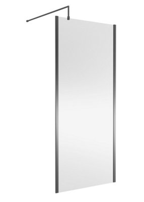 B&Q -  Wetroom Screen Outer FrameDurable Frameless Fixed Bathroom Glass Shower Screen In Brushed Pewter Finish900mm