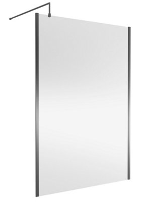 B&Q -  Wetroom Screen Outer FrameDurable Frameless Fixed Bathroom Glass Shower Screen In Brushed Pewter Finish1400mm