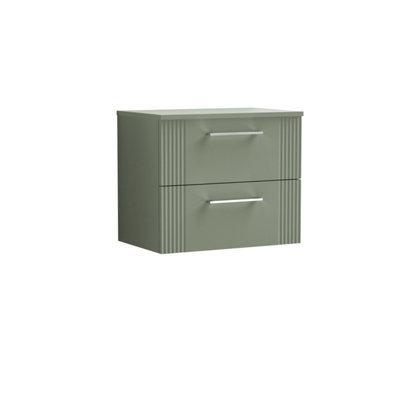 Balterley Belvide Partial Fluted 2 Drawer Wall Hung Vanity Unit With Colour Coordinating Worktop600mmSatin Green from B&Q