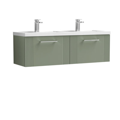 Balterley Belvide Partial Fluted 2 Drawer Wall Hung Vanity Unit With Double Polymarble Basin1200mmSatin Green from B&Q