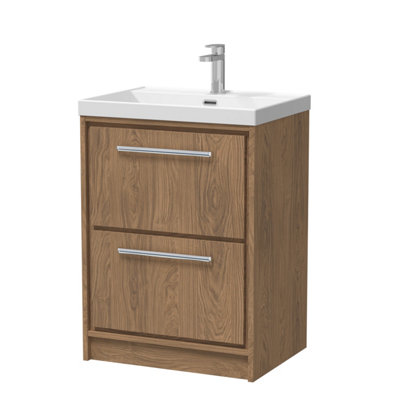 B&Q -  Lille Floorstanding Two Drawer Contemporary Vanity Unit With 1 Tap Hole Basin In Antique Oak610 X 460mm