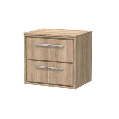 Hudson Reed Lille Wall Hung Two Drawer Contemporary Vanity Unit With Worktop In Bleached Oak605 X 460mm from B&Q