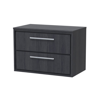 Hudson Reed Lille Wall Hung 2 Drawer Countertop Vanity Unit & WorktopGraphite Woodgrain Finish805 X 460 mm from B&Q