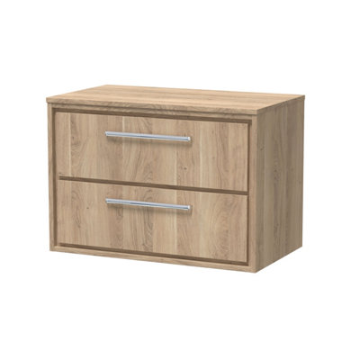 Hudson Reed Lille Wall Hung Two Drawer Contemporary Vanity Unit With Worktop In Bleached Oak805 X 460mm from B&Q
