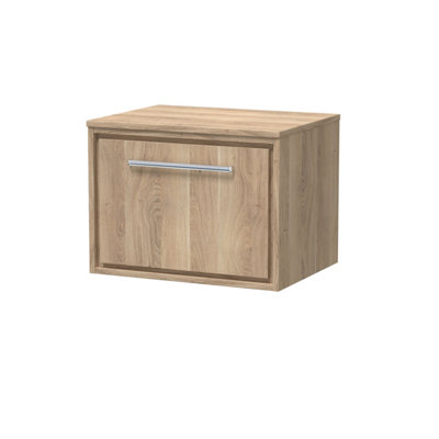 Hudson Reed Lille Wall Hung Single Drawer Contemporary Vanity Unit With Worktop In Bleached Oak605 X 460mm from B&Q