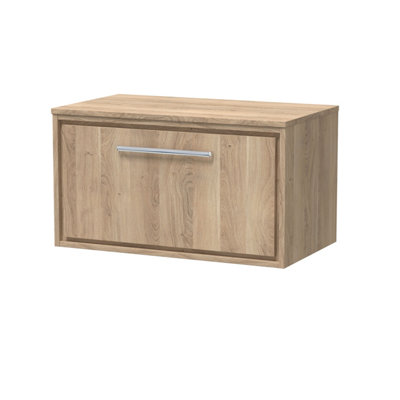 Hudson Reed Lille Wall Hung Single Drawer Contemporary Vanity Unit With Worktop In Bleached Oak805 X 460mm from B&Q