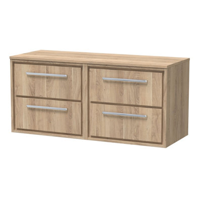 Hudson Reed Lille Wall Hung Four Drawer Contemporary Vanity Unit With Worktop In Bleached Oak1205 X 460mm from B&Q