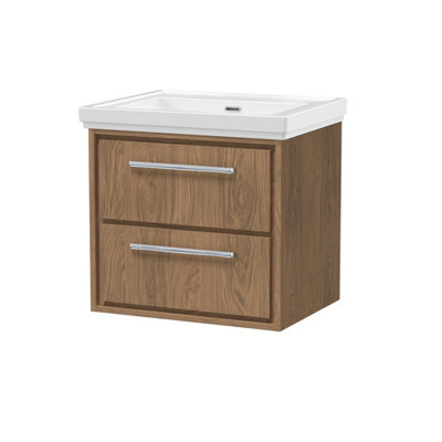 Hudson Reed Lille Wall Hung Two Drawer Contemporary Vanity Unit With Basin In Antique Oak630 X 471mm from B&Q
