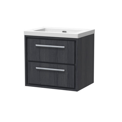 Hudson Reed Lille Wall Hung 2 Drawer Vanity Unit With Modern BasinGraphite Woodgrain Finish584 X 613 mm from B&Q