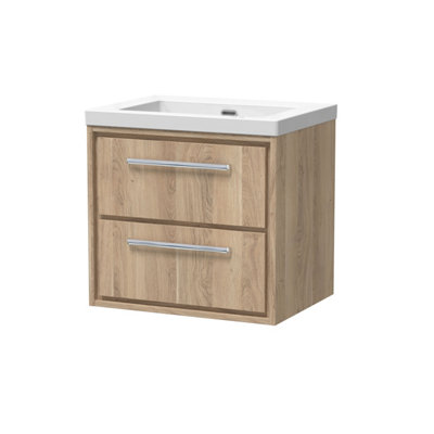 Hudson Reed Lille Wall Hung Two Drawer Contemporary Vanity Unit With Basin In Bleached Oak613 X 462mm from B&Q