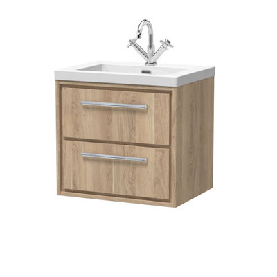 Hudson Reed Lille Wall Hung Two Drawer Contemporary Vanity Unit With 1 Tap Hole Basin In Bleached Oak613 X 462mm from B&Q