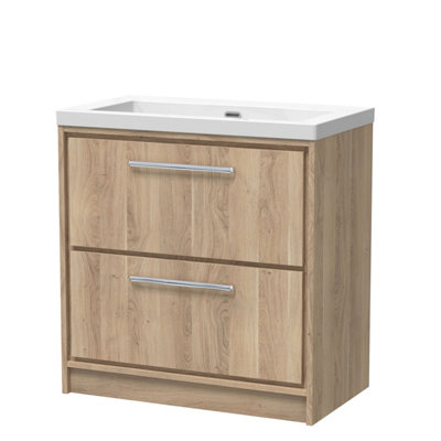 Hudson Reed Lille Floor Standing Two Drawer Contemporary Vanity Unit With Basin In Bleached Oak813 X 462mm from B&Q