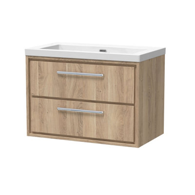 Hudson Reed Lille Wall Hung Two Drawer Contemporary Vanity Unit With Basin In Bleached Oak813 X 462mm from B&Q