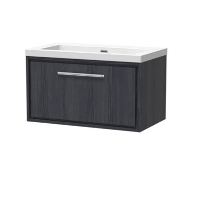 Hudson Reed Lille Wall Hung 1 Drawer Vanity Unit With Modern BasinGraphite Woodgrain Finish476 X 813 mm from B&Q