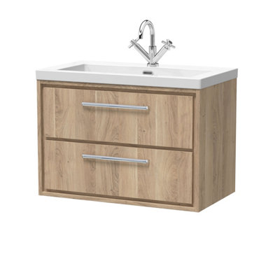 Hudson Reed Lille Wall Hung Two Drawer Contemporary Vanity Unit With 1 Tap Hole Basin In Bleached Oak813 X 462mm from B&Q